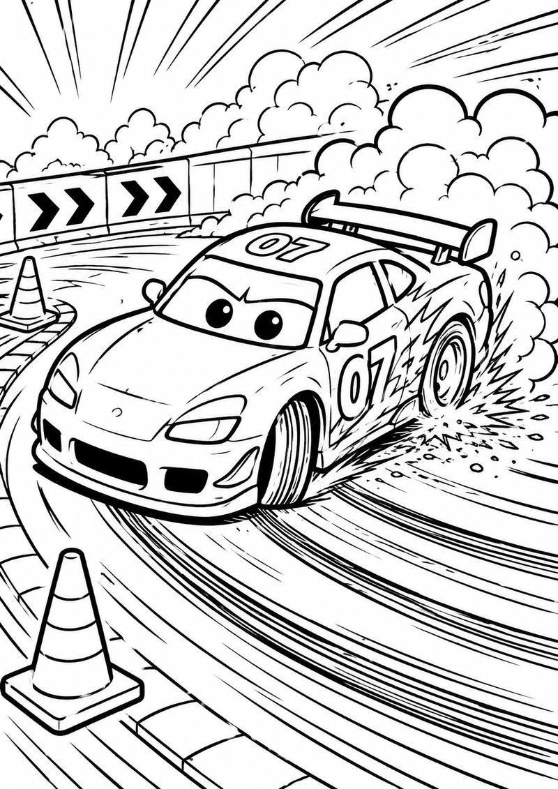 Auto En Drift Para Colorear dibujo para colorear