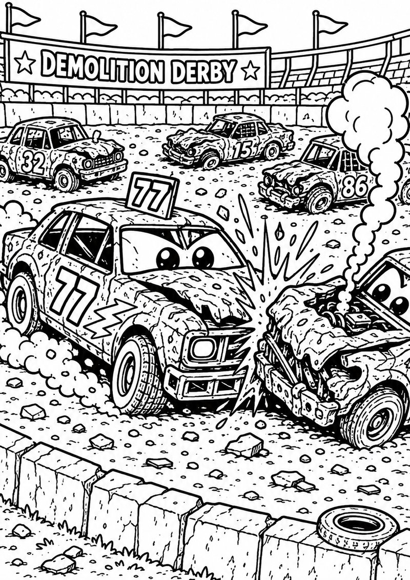 Demolition Derby Para Colorear dibujo para colorear