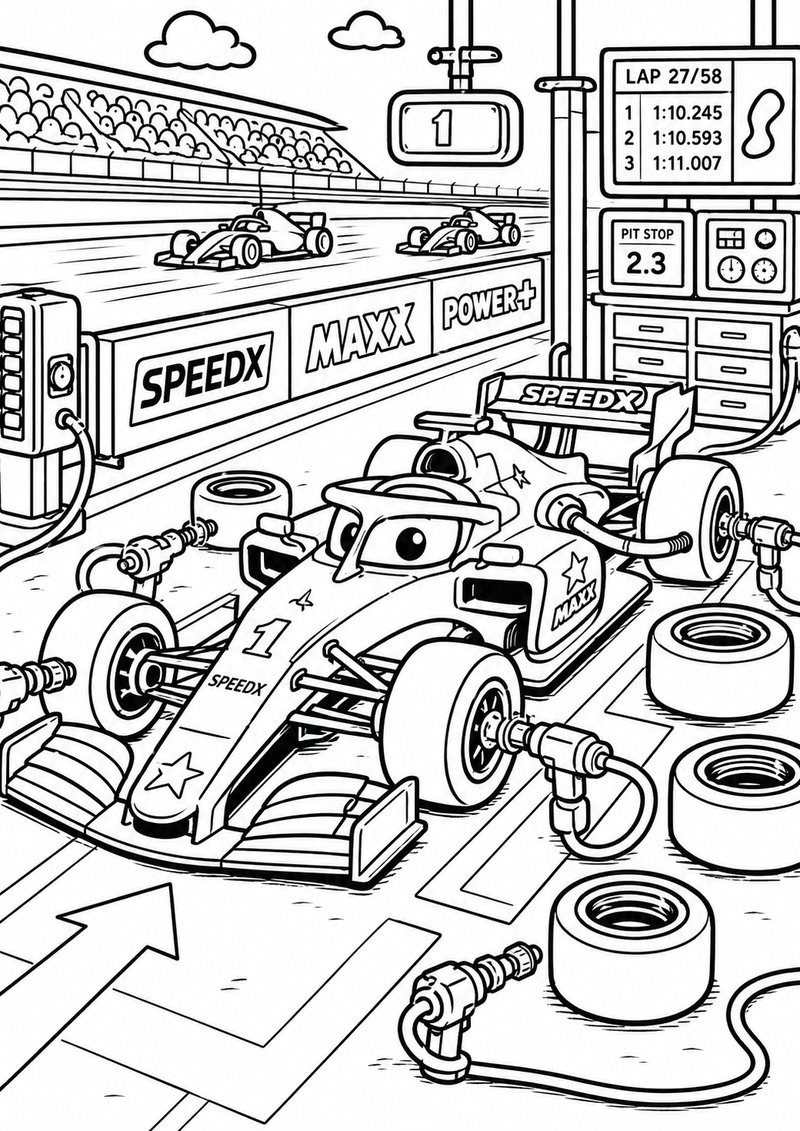 Formula 1 Parada En Boxes Para Colorear dibujo para colorear