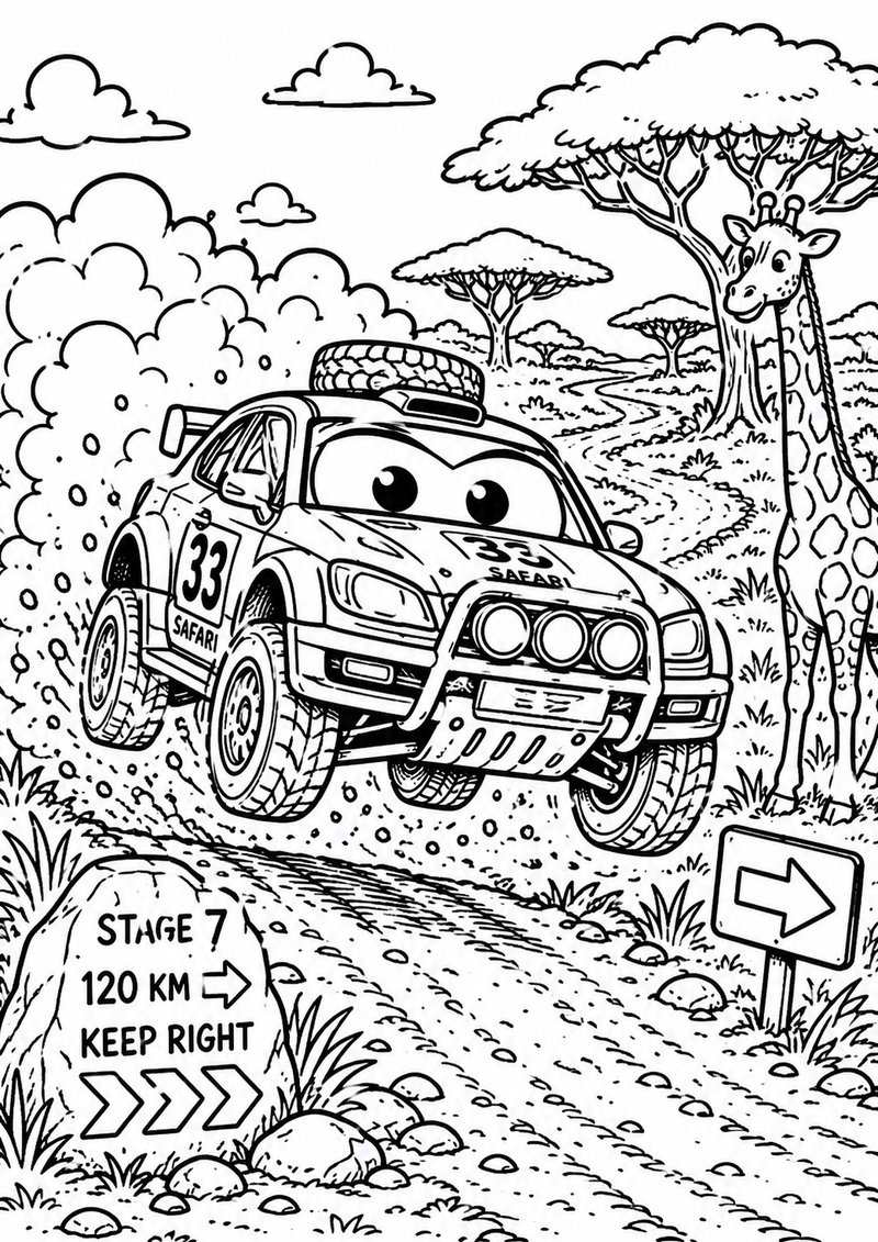 Safari En Auto Para Colorear dibujo para colorear