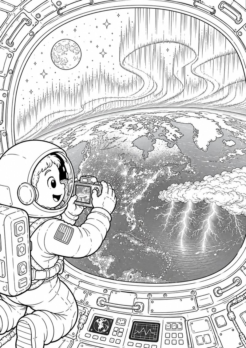 Aurora Boreal Desde El Espacio Para Colorear dibujo para colorear