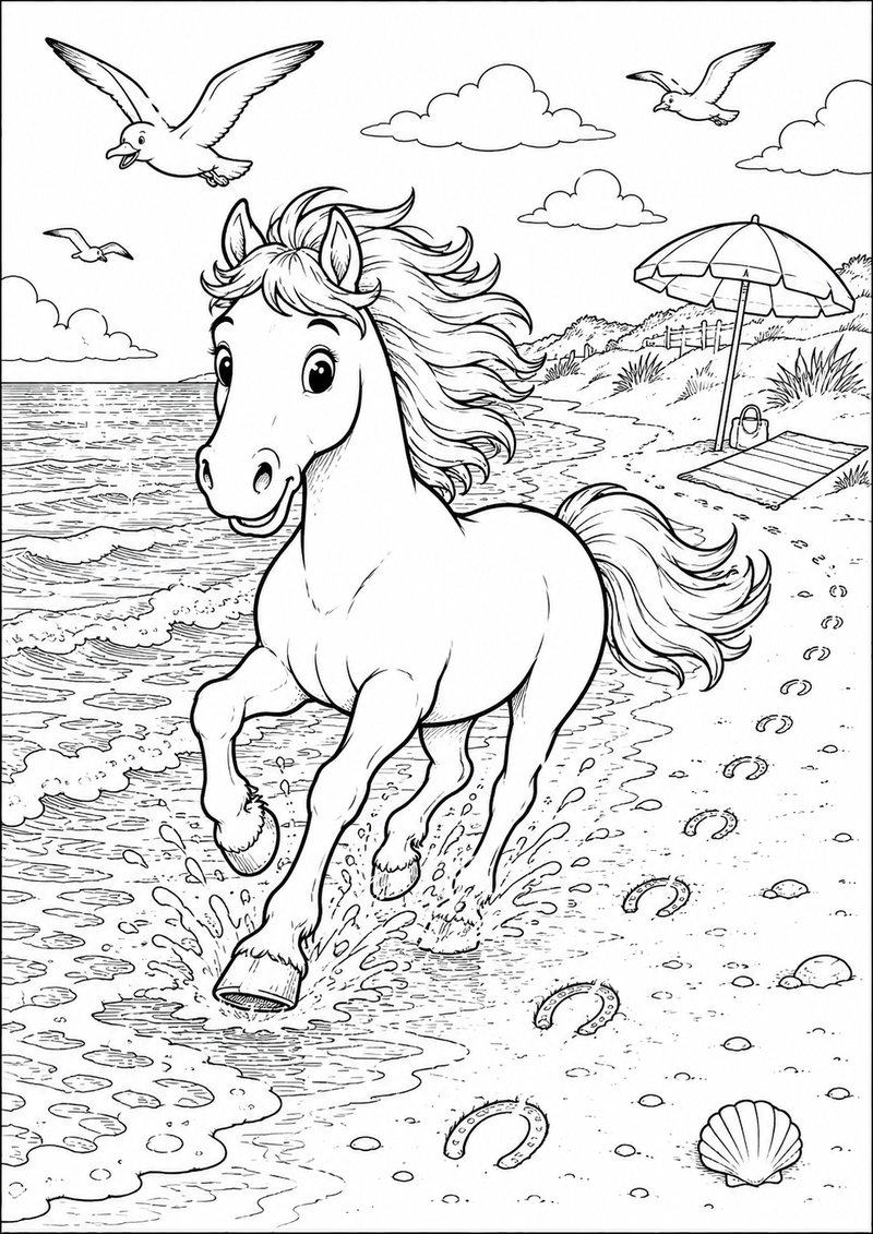 Caballo Corriendo En La Playa Para Colorear dibujo para colorear