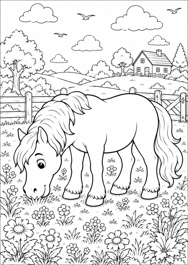 Caballo En El Prado Para Colorear dibujo para colorear