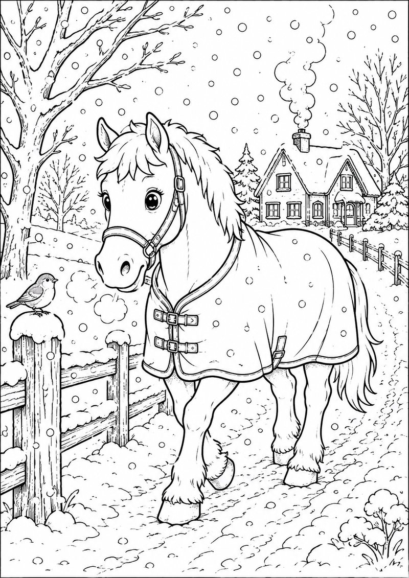 Caballo En Invierno Para Colorear dibujo para colorear
