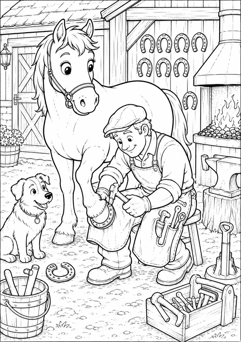 Caballo En La Herrería Para Colorear dibujo para colorear