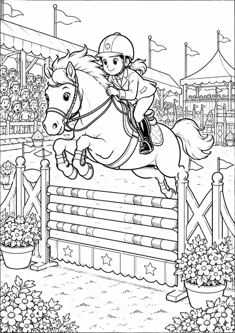 Caballo Saltando Un Obstáculo Para Colorear dibujo para colorear