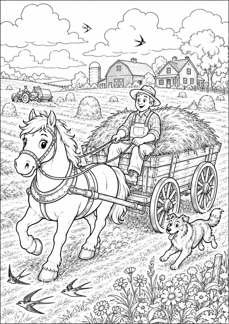 Caballo Tirando De Un Carro Para Colorear dibujo para colorear