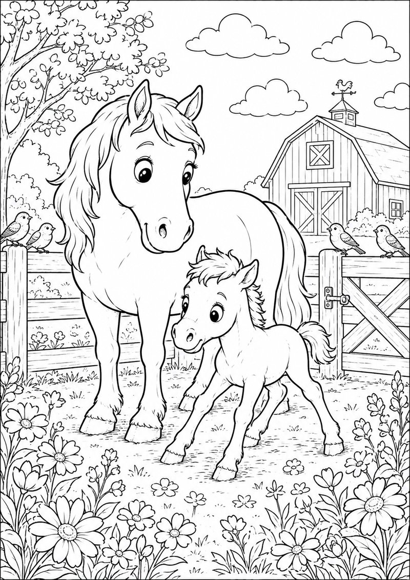 Caballo Y Potro Para Colorear dibujo para colorear