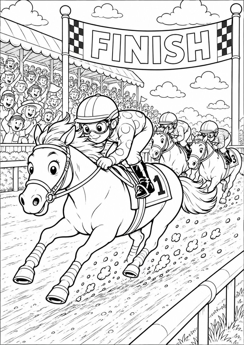 Carrera De Caballos Para Colorear dibujo para colorear