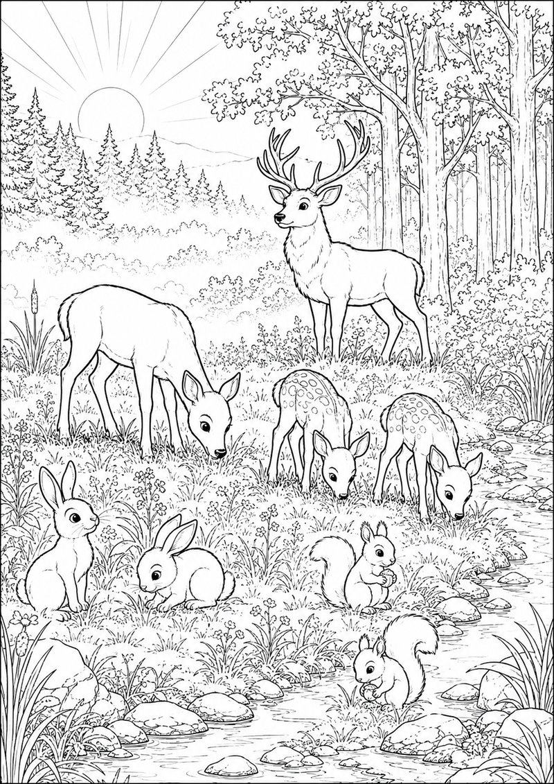 Ciervas Y Ciervo Para Colorear dibujo para colorear