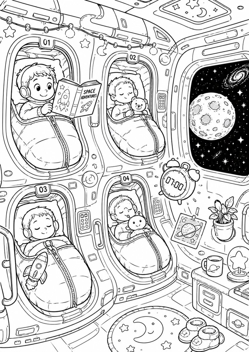 Durmiendo En El Espacio Para Colorear dibujo para colorear