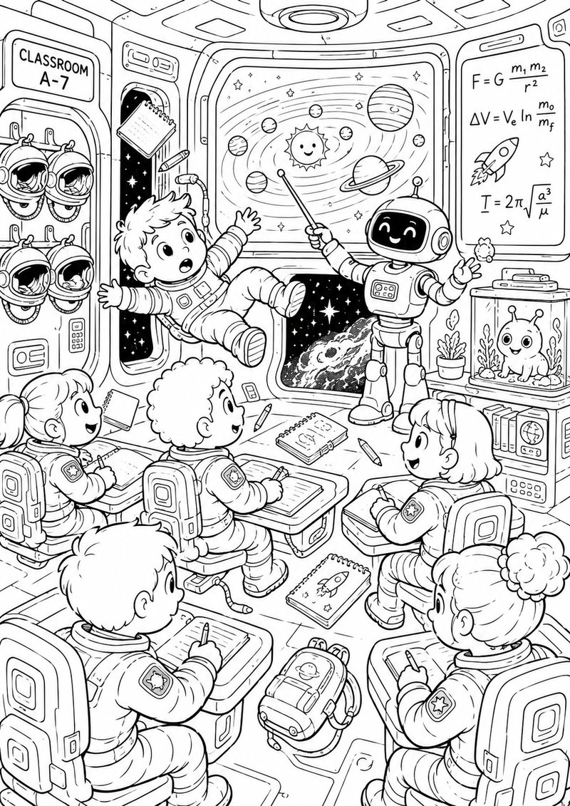 Escuela Espacial Para Colorear dibujo para colorear