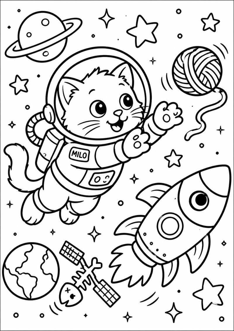 Gatito En El Espacio Para Colorear dibujo para colorear