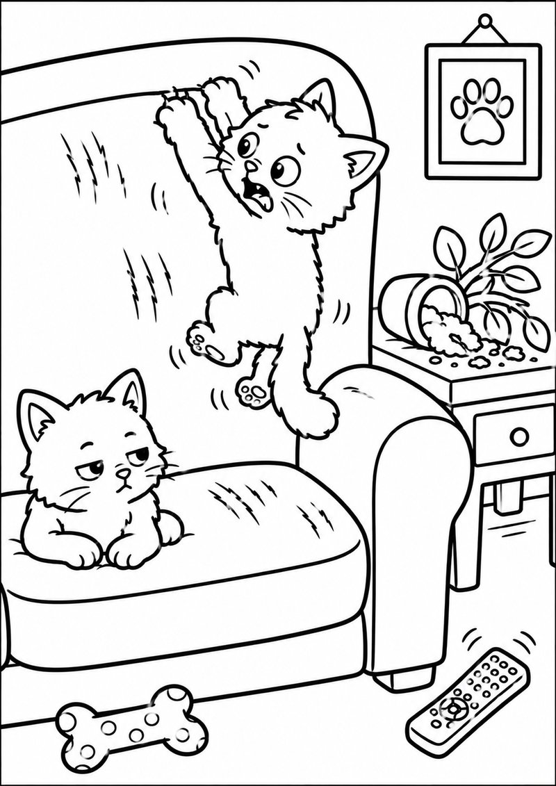 Gatito En El Sofá Para Colorear dibujo para colorear