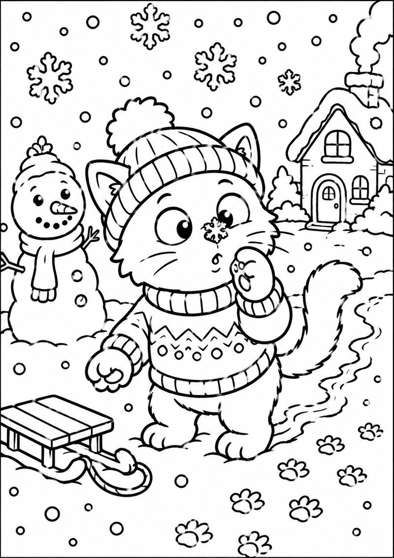 Gatito En Invierno Para Colorear dibujo para colorear