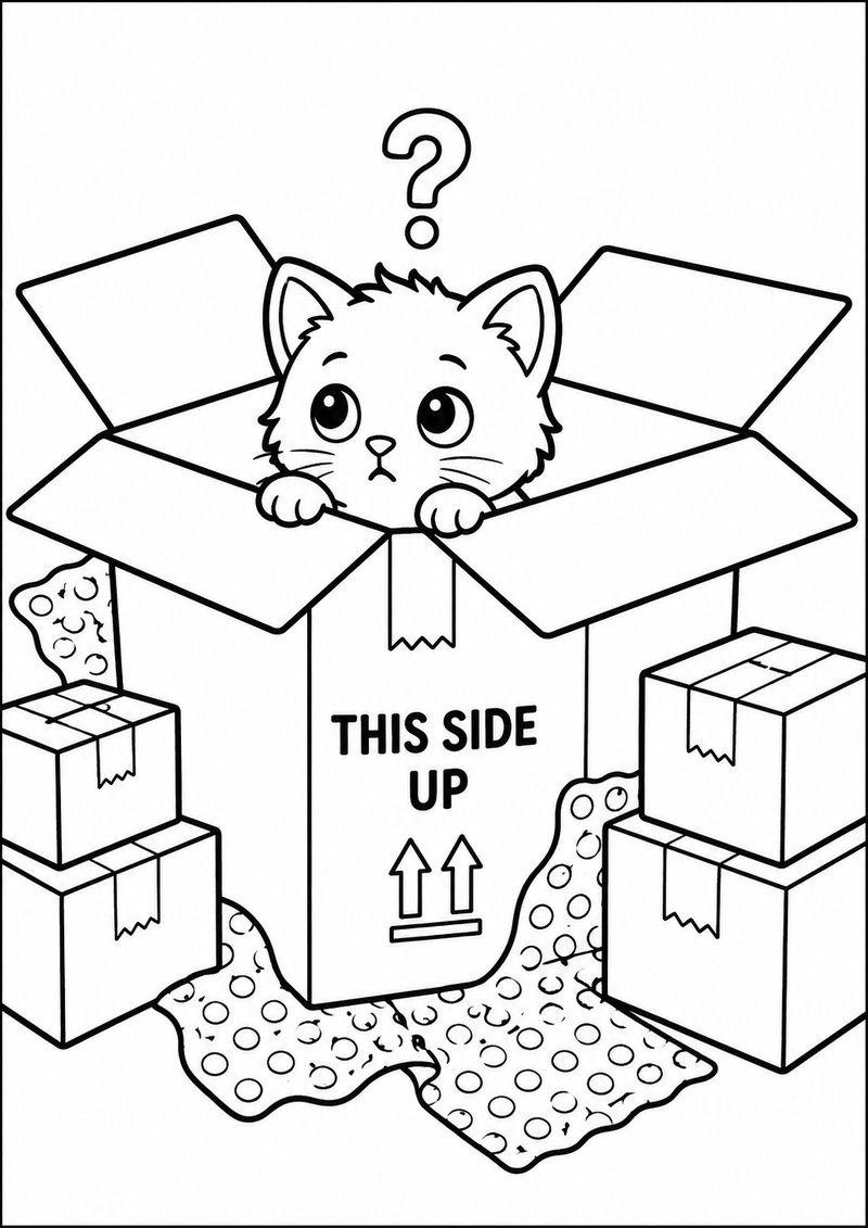 Gatito En La Caja Para Colorear dibujo para colorear
