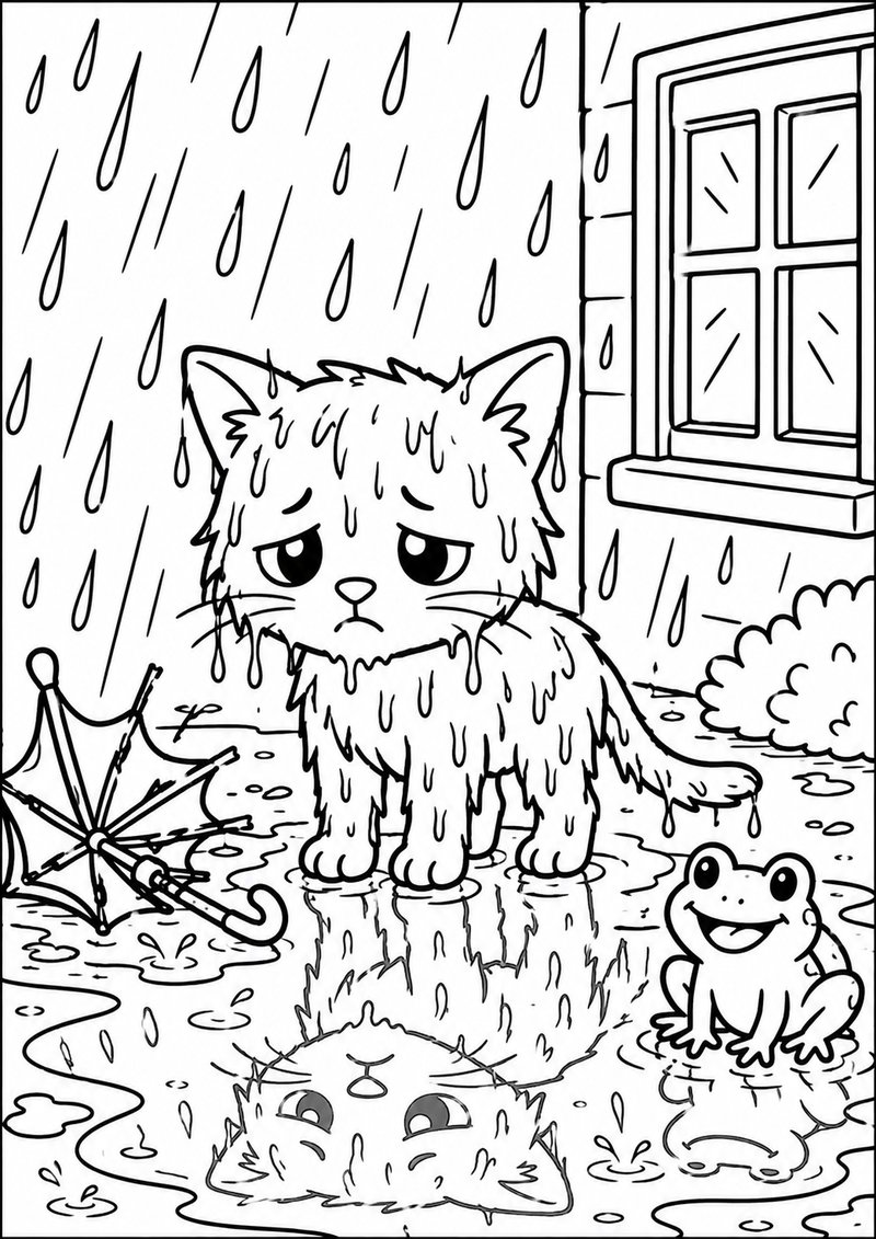 Gatito En La Lluvia Para Colorear dibujo para colorear