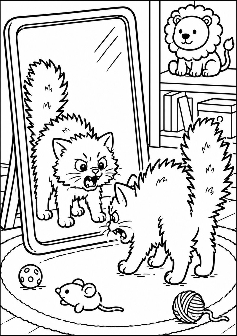 Gatito Y El Espejo Para Colorear dibujo para colorear