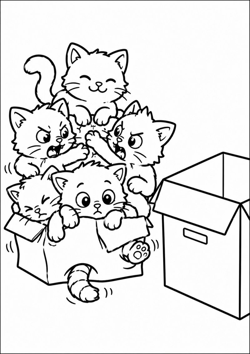 Gatitos En La Caja Para Colorear dibujo para colorear
