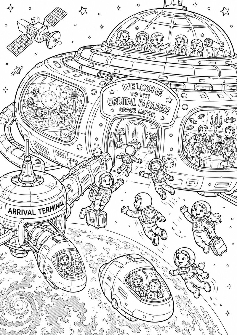 Hotel Espacial Para Colorear dibujo para colorear