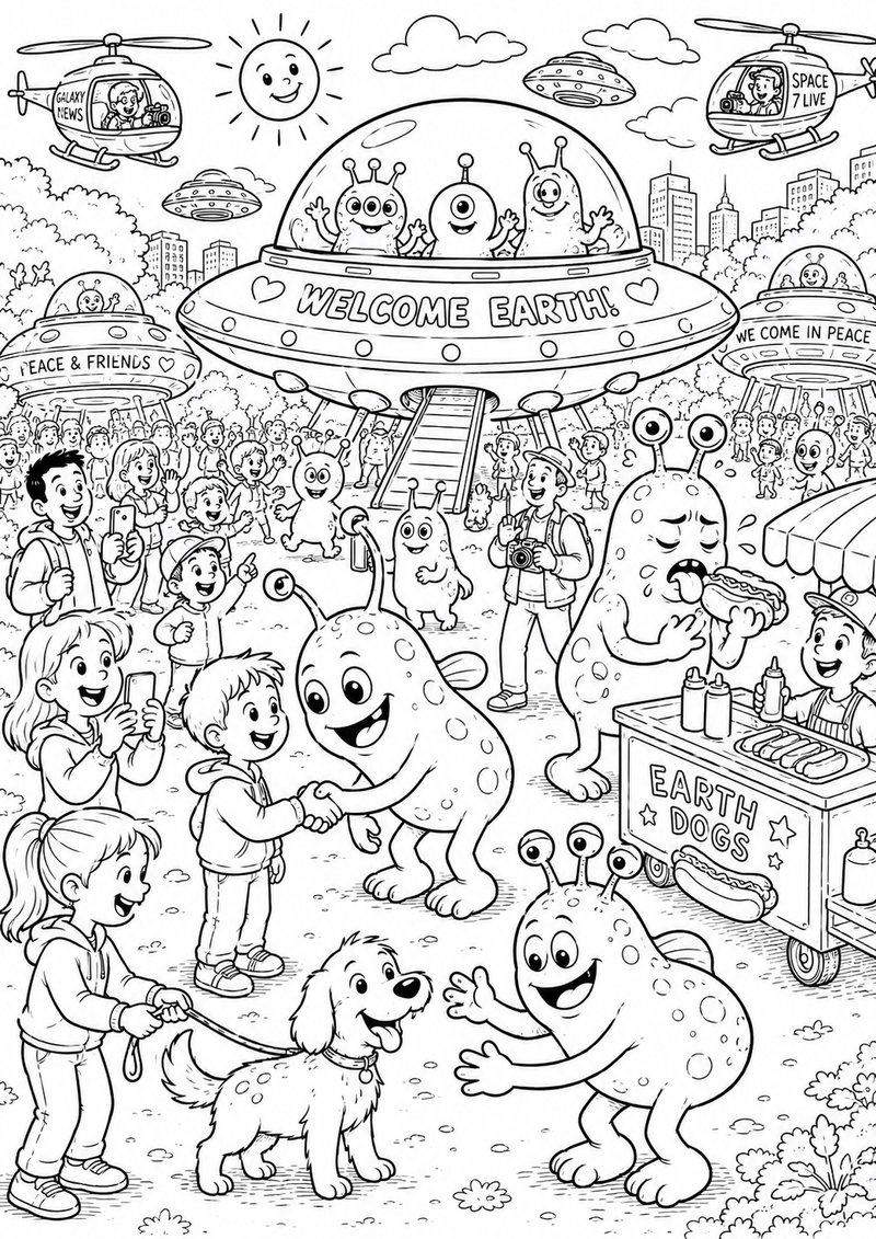 Invasión Espacial Amistosa Para Colorear dibujo para colorear