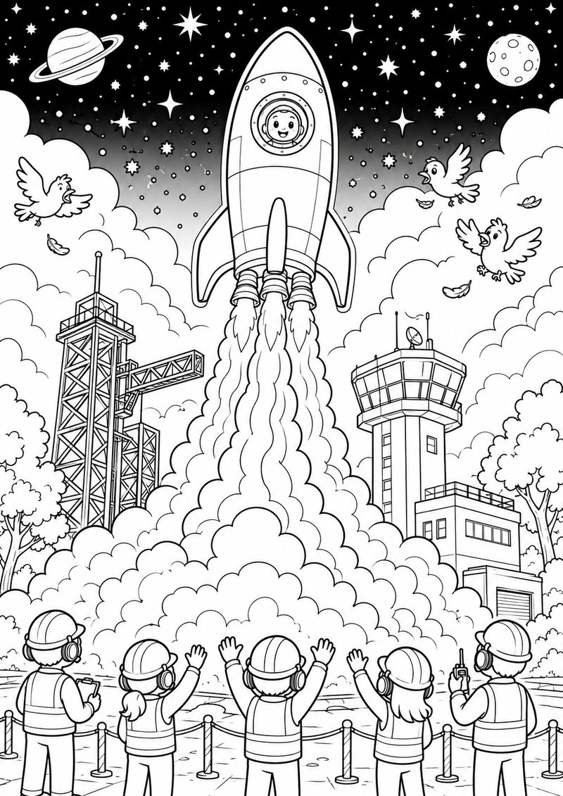 Lanzamiento De Cohete Para Colorear dibujo para colorear