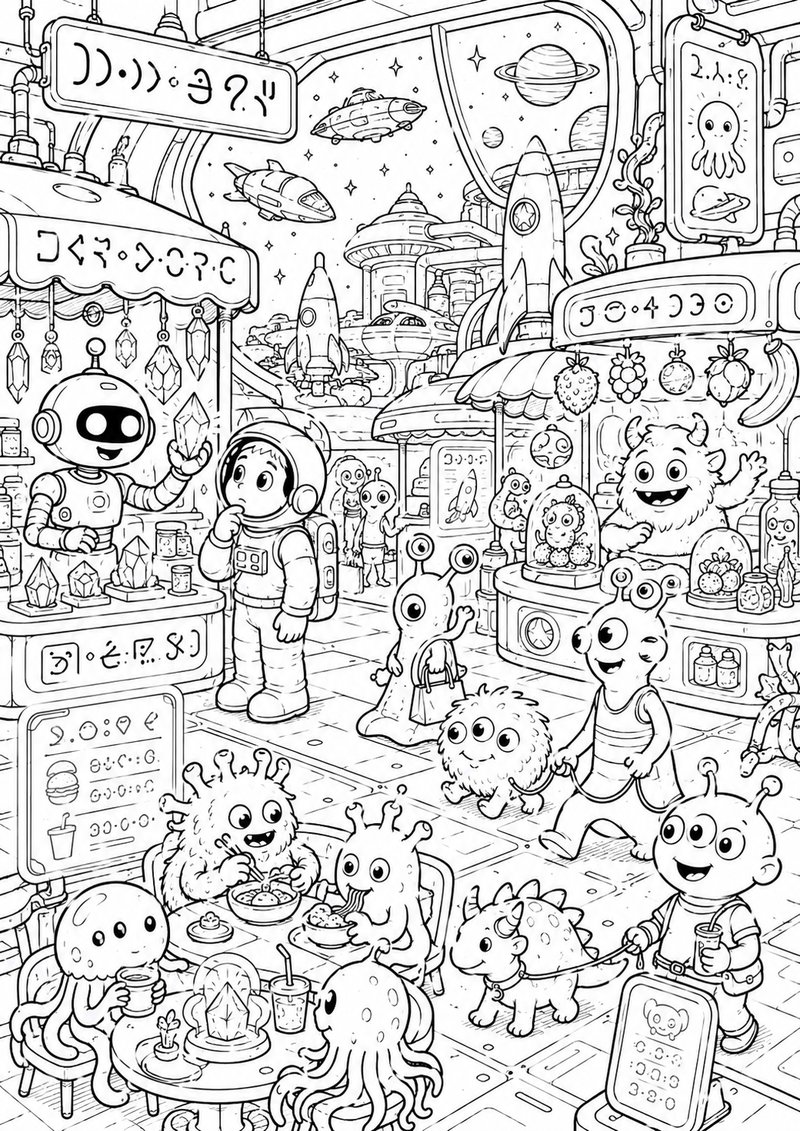 Mercado Espacial Para Colorear dibujo para colorear
