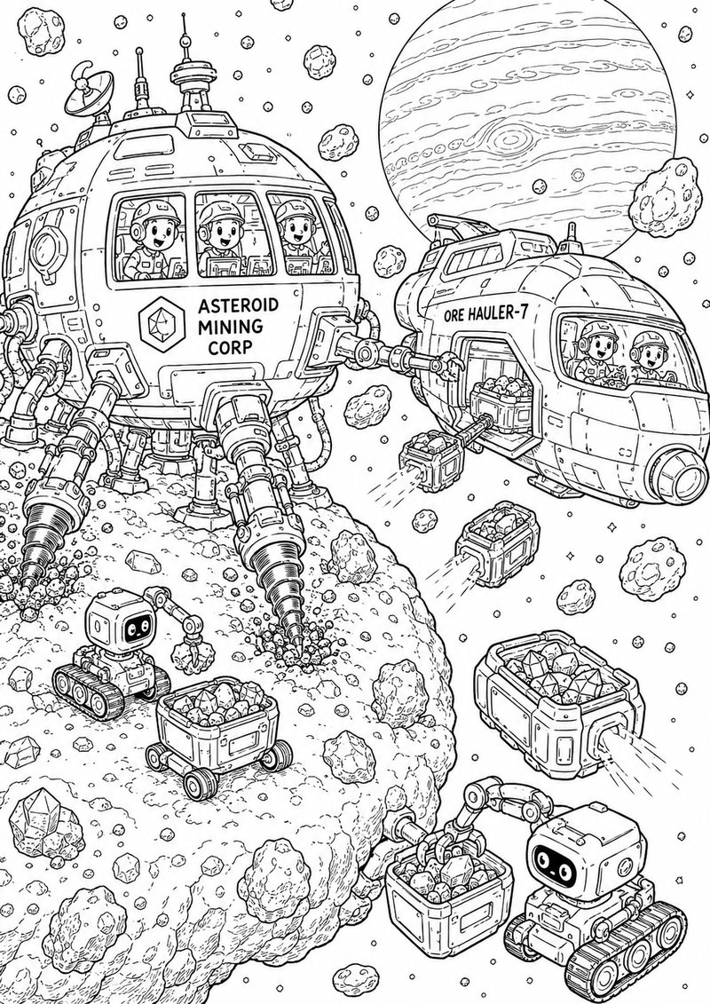 Minería De Asteroides Para Colorear dibujo para colorear