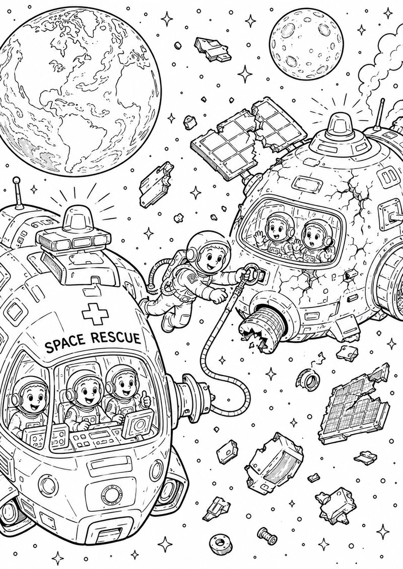 Misión De Rescate Espacial Para Colorear dibujo para colorear