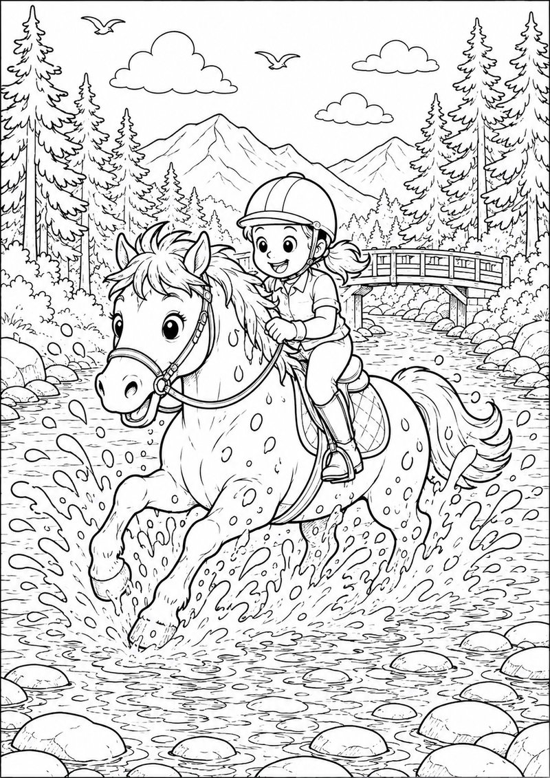 Paseo A Caballo Por El Río Para Colorear dibujo para colorear