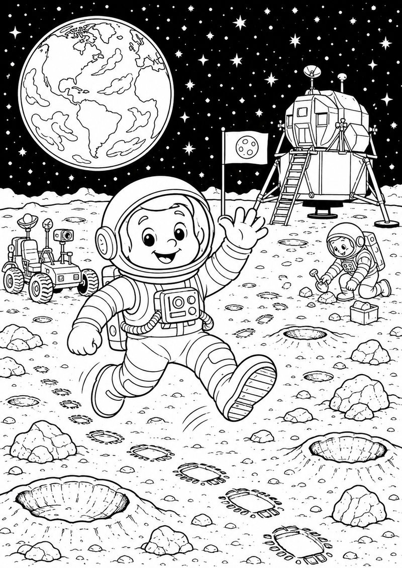 Paseo Por La Luna Para Colorear dibujo para colorear