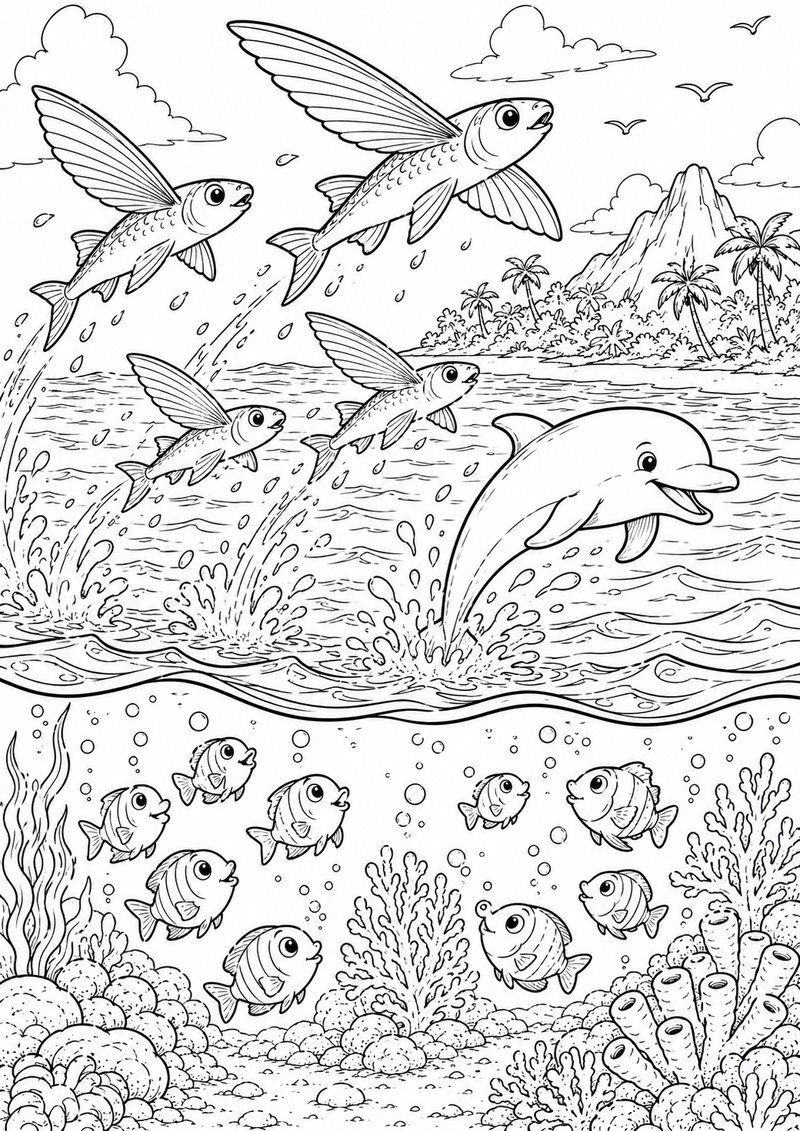 Peces Voladores Para Colorear dibujo para colorear