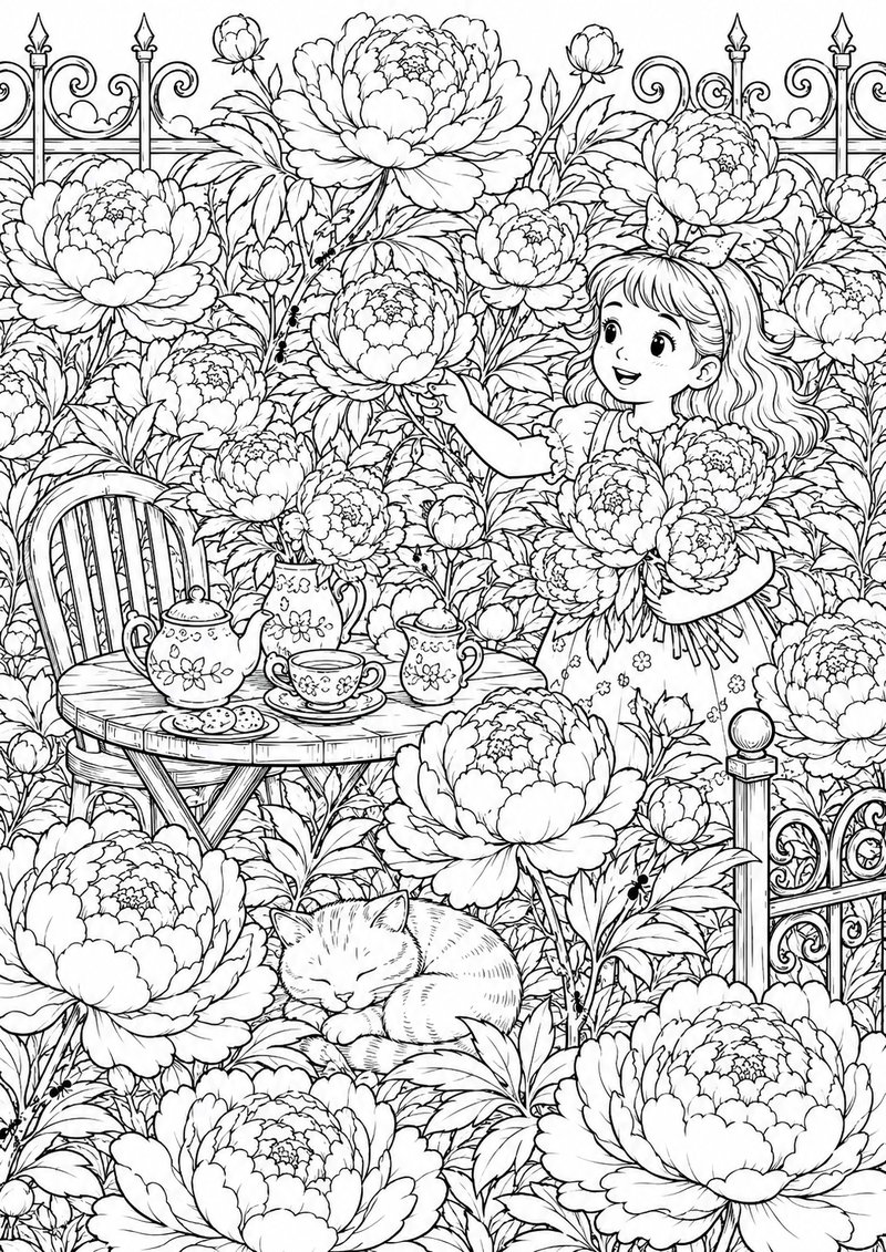 Peonías Para Colorear dibujo para colorear