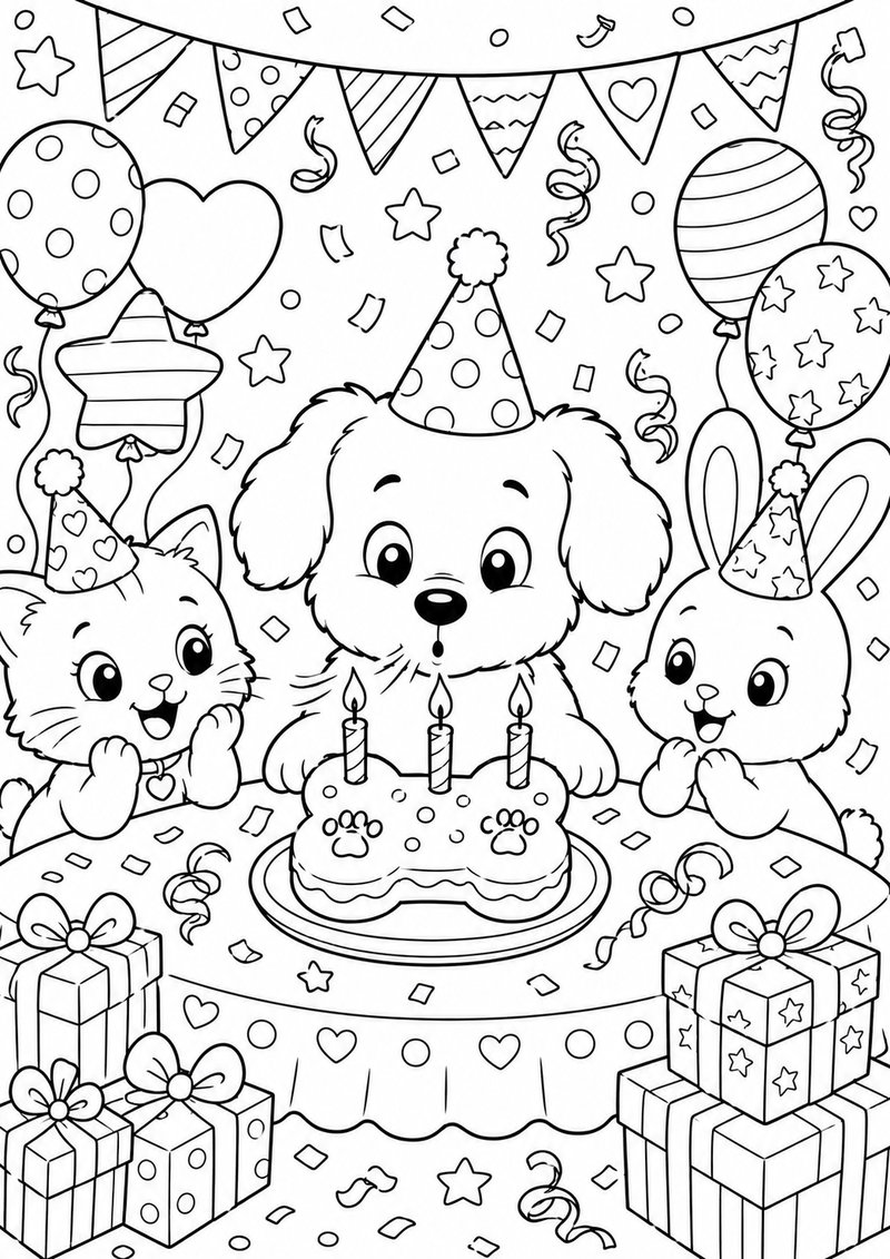 Perrito Celebrando Su Cumpleaños Para Colorear dibujo para colorear