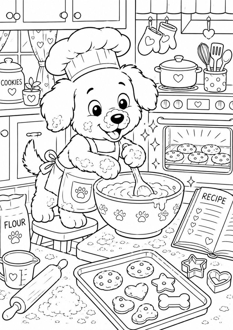 Perrito Cocinando Para Colorear dibujo para colorear