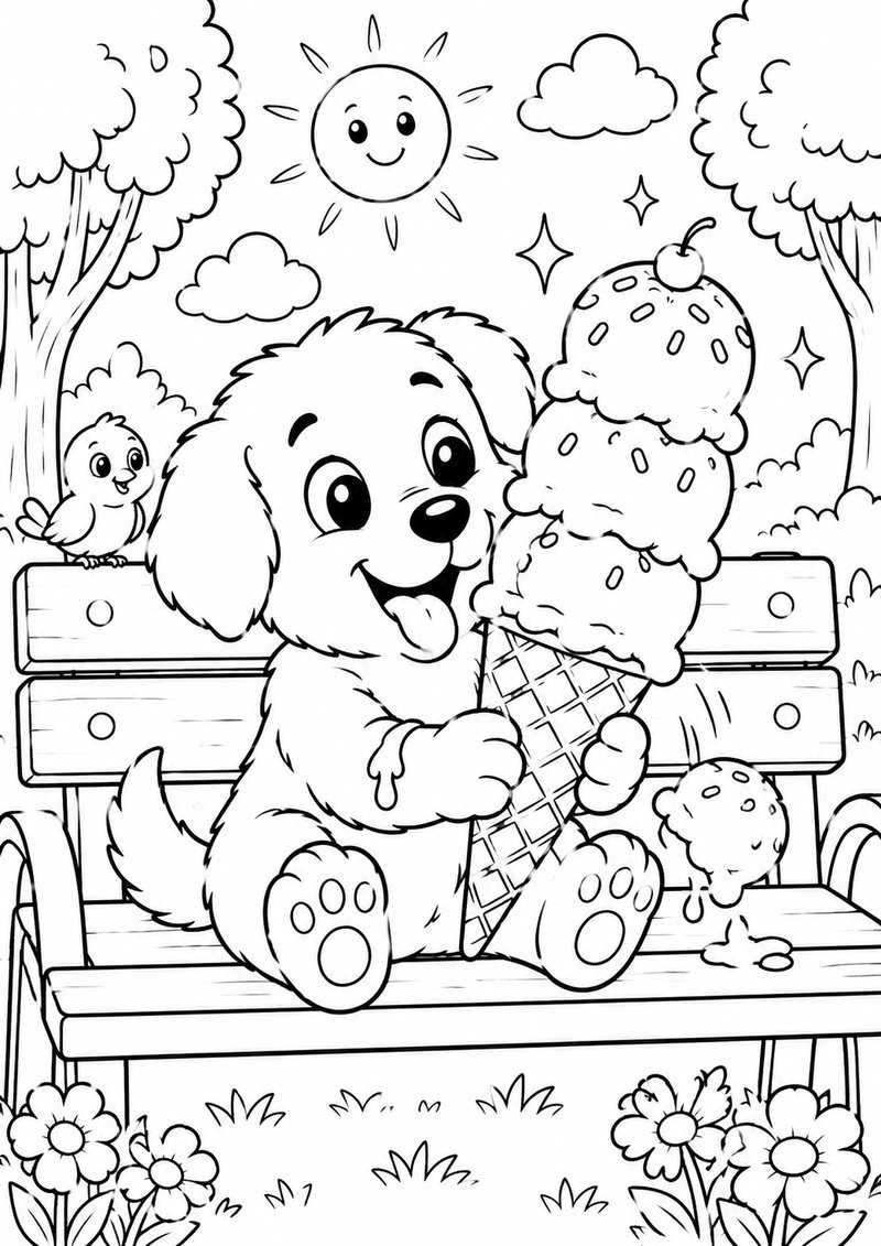 Perrito Con Helado Para Colorear dibujo para colorear