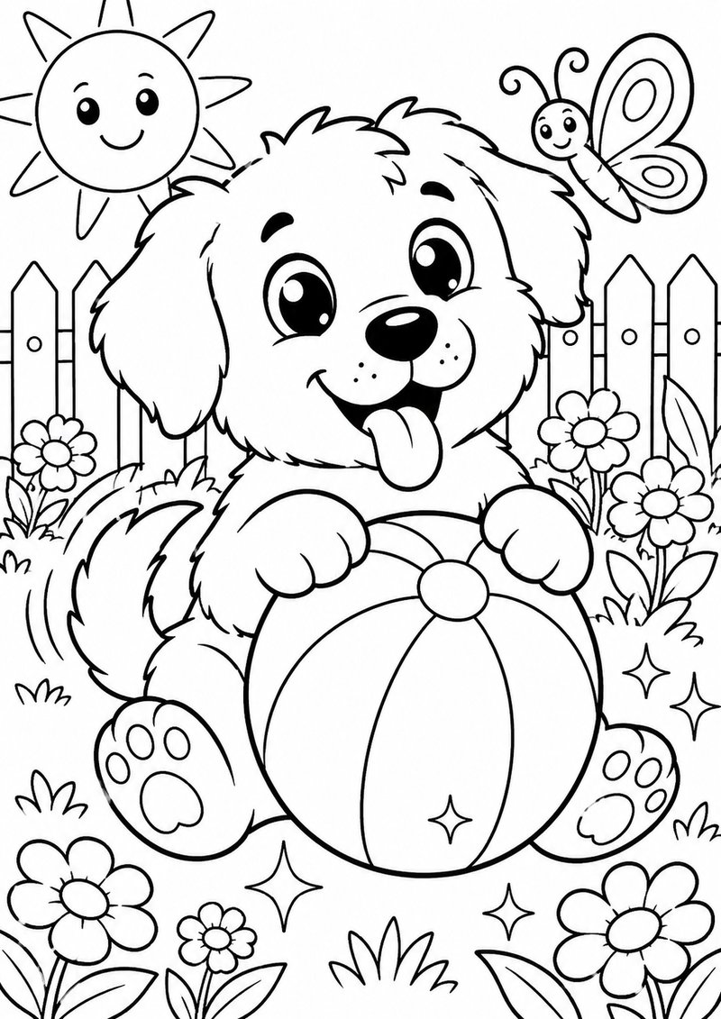 Perrito Con Pelota Para Colorear dibujo para colorear