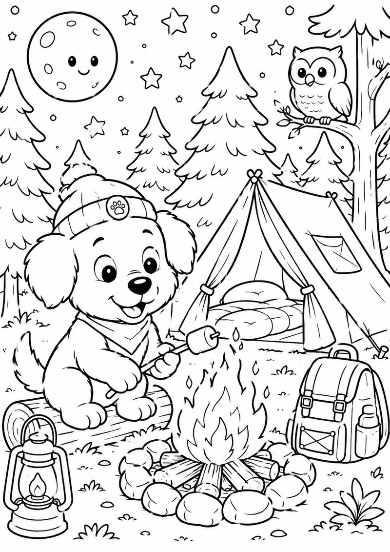 Perrito De Campamento Para Colorear dibujo para colorear
