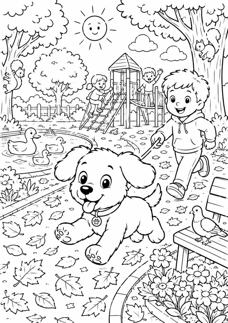 Perrito De Paseo Para Colorear dibujo para colorear