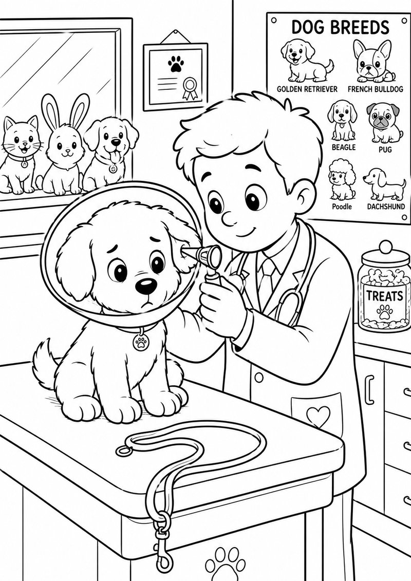 Perrito En El Veterinario Para Colorear dibujo para colorear