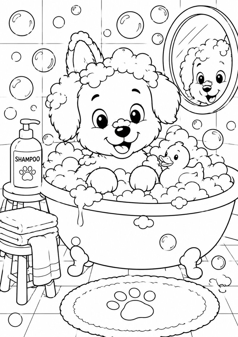 Perrito En La Bañera Para Colorear dibujo para colorear