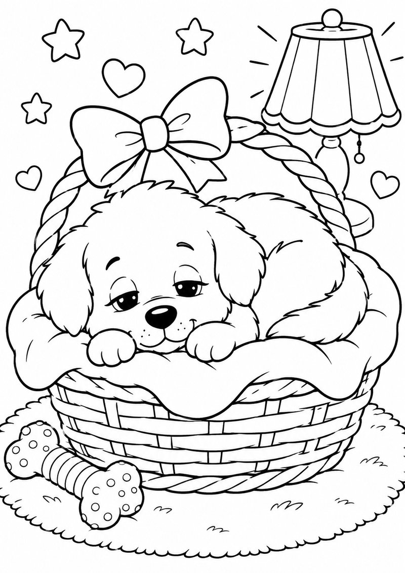 Perrito En La Cesta Para Colorear dibujo para colorear
