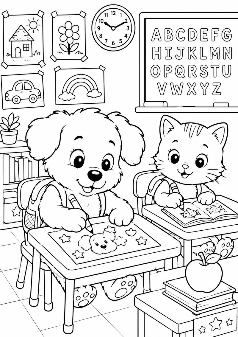 Perrito En La Escuela Para Colorear dibujo para colorear