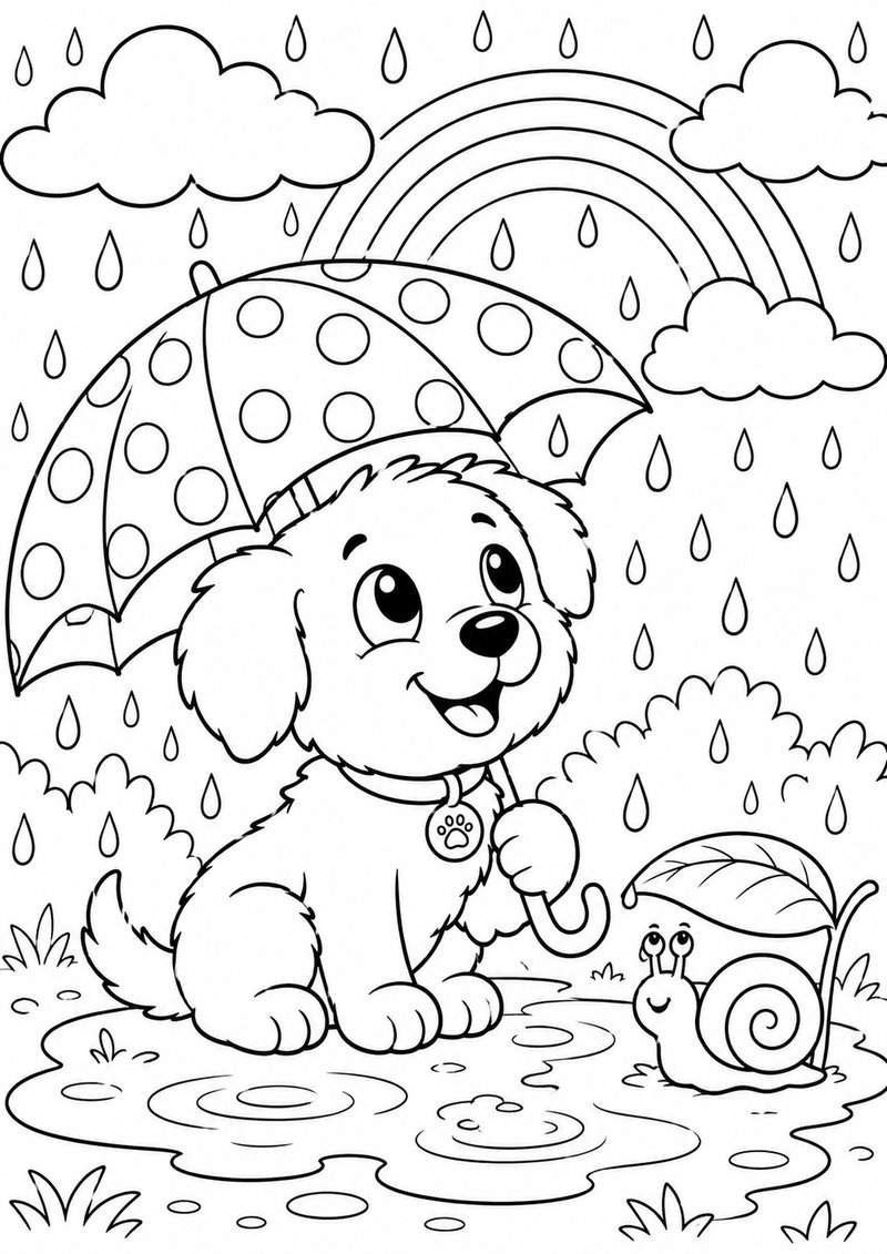 Perrito En La Lluvia Para Colorear dibujo para colorear