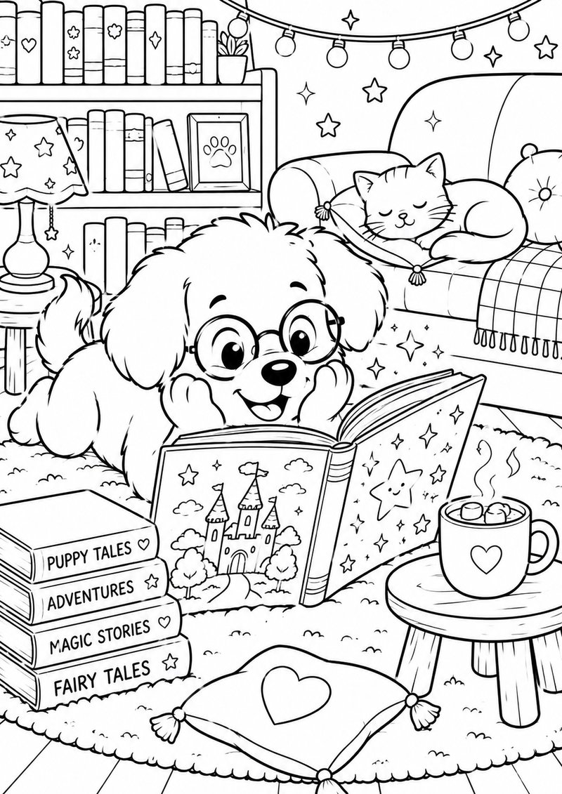 Perrito Leyendo Cuentos Para Colorear dibujo para colorear