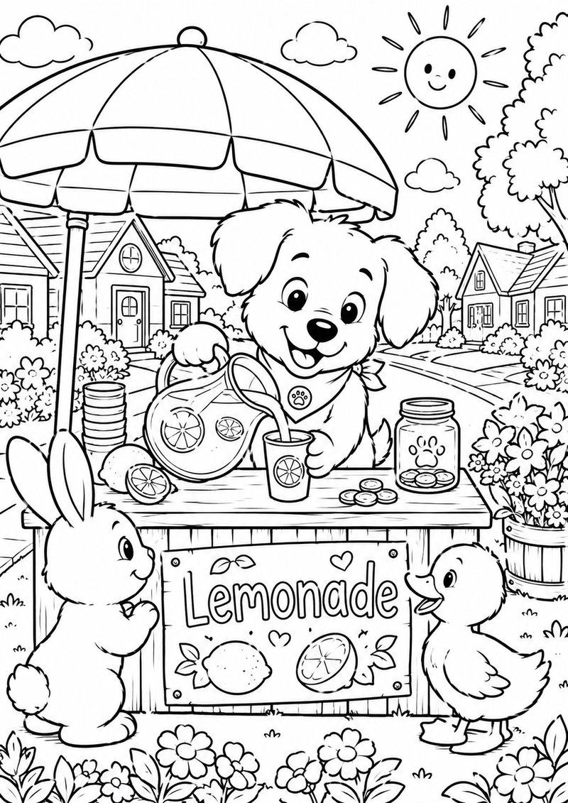 Perrito Y El Puesto De Limonada Para Colorear dibujo para colorear