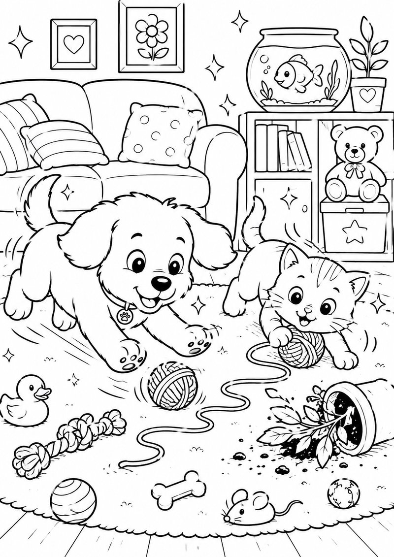 Perrito Y Gatito Para Colorear dibujo para colorear