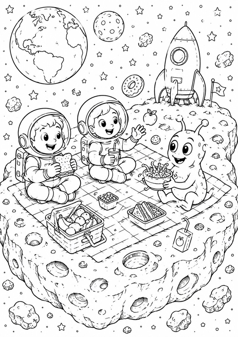 Picnic En El Espacio Para Colorear dibujo para colorear