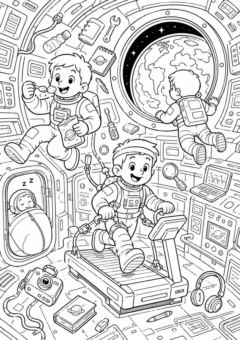 Vida En La Estación Espacial Para Colorear dibujo para colorear