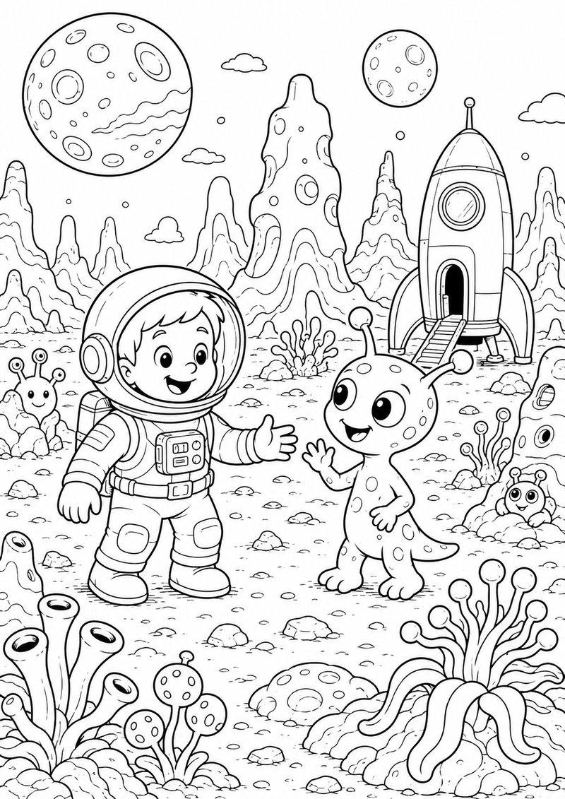 Visita A Un Planeta Extraño Para Colorear dibujo para colorear